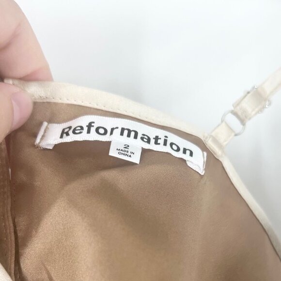 NWOT Reformation Poppies 100% Silk Cutout Maxi Dress in Croissant - Picture 8 of 9